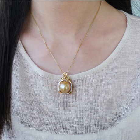 Ciondolo parfum précieux -  Oro giallo & diamanti - Perle dorata