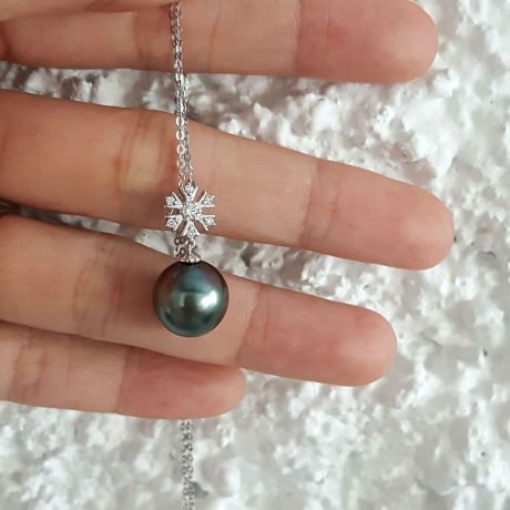 Ciondolo Cap Vert - Oro Bianco, Diamanti e Perla di Tahiti