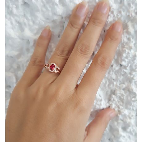 Anello Affection - Oro Rosa, Rubino Ovale & Diamanti