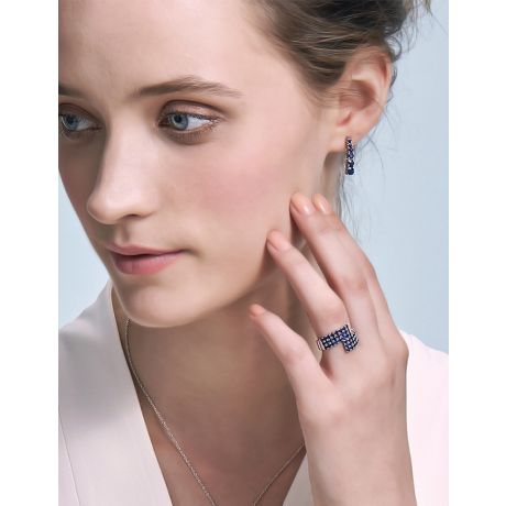 Anello Enlace Moi - Oro Bianco e Pavé Zaffiri Blu