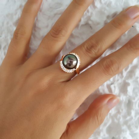 Anello Couronne - Oro Giallo, Diamanti e Perla di Tahiti