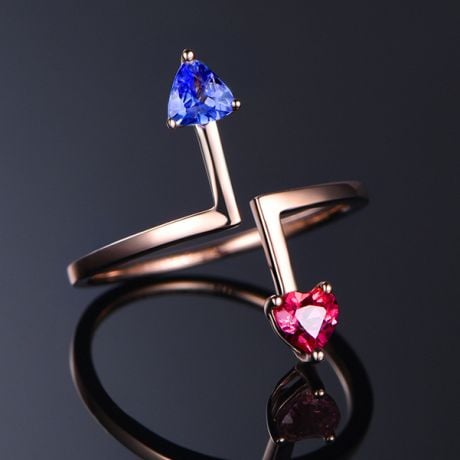 Anello Vice et Versa. Zaffiri Blu e Rosa. Oro rosa