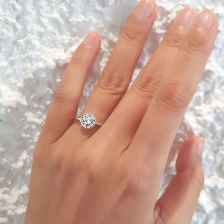 Anello Solitario Composto Cuore Screziato - Oro Bianco & Diamanti | Gemperles
