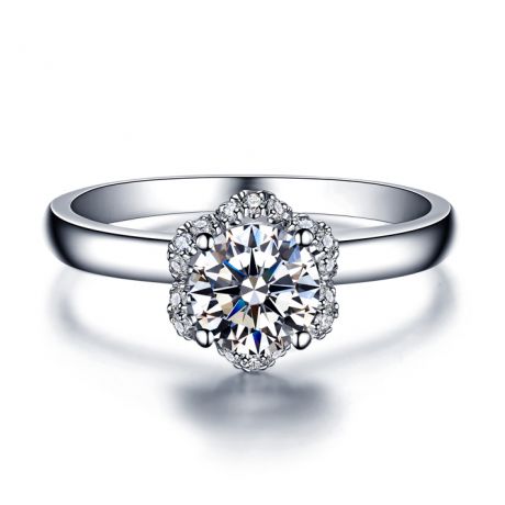 Anello di Fidanzamento Seducente Ranuncolo - Diamante Solitario Composto & Oro Bianco | Gemperles
