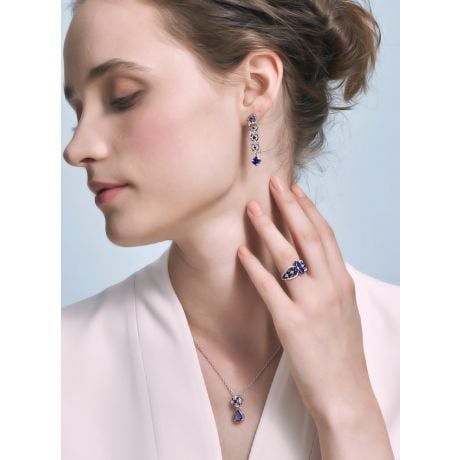 Orecchino zaffiro bleu, diamante - Oro bianco