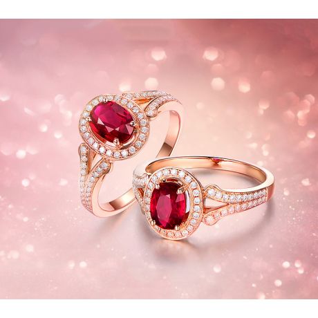 Anello Mogok - Oro Rosa, Diamanti & Rubino Mozambico