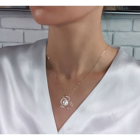 Ciondolo cuore - Regalo dichiarazione d'amore - Perla d'Australia bianca
