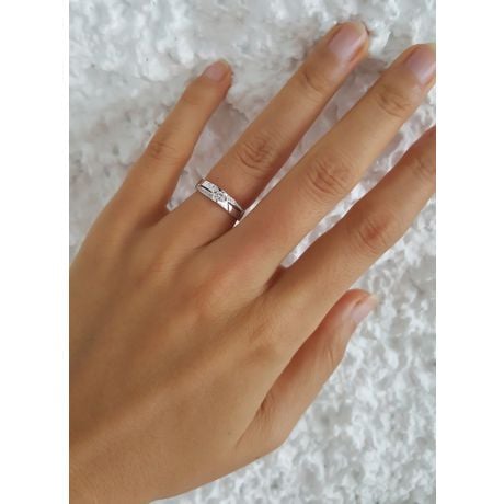Fede nuziale Donna solitario diamanti - Fede nuziale moderna Platino