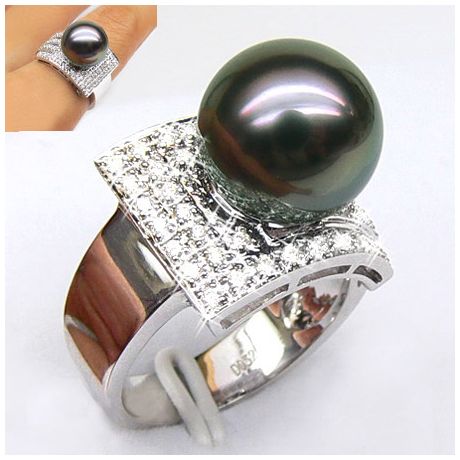 Anello Staniel - Oro Bianco, Diamanti e Perla di Tahiti