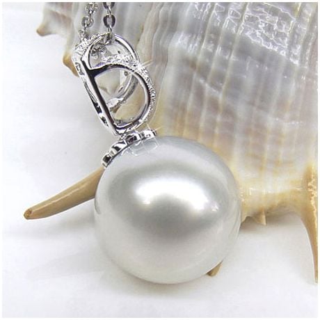 Ciondolo oro bianco - Perla d’Australia bianca - 14/15mm