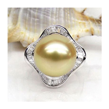 Anello Bonaparte - Perla dei Mari del Sud Dorata e Oro Bianco