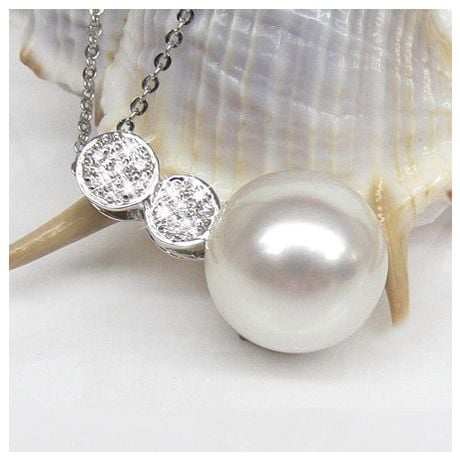 Ciondolo oro bianco - Perla d’Australia bianca, argento - 12/13mm