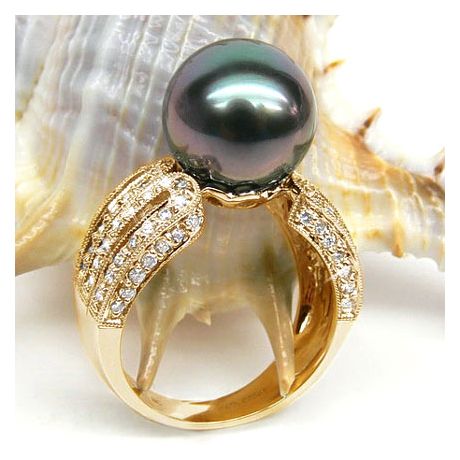 Anello Walker - Oro Giallo, Diamanti e Perla di Tahiti