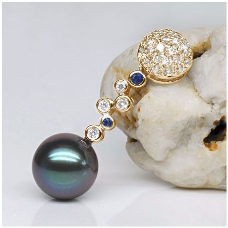 Ciondolo Wallace - Oro Giallo 18kt, Zaffiri e Perla di Tahiti