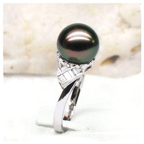 Anello Java - Oro Bianco, Diamanti e Perla di Tahiti