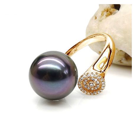 Anello Açores - Oro Giallo, Diamanti e Perla di Tahiti