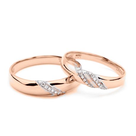 Coppia di Fedi Nuziali Inès & Sacha - Oro Rosa e Fascia Diamanti