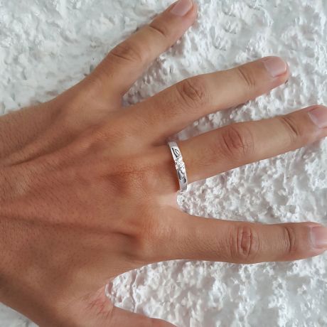 Fede Nuziale Graham per Uomo - Oro Bianco e Diamante Solitario