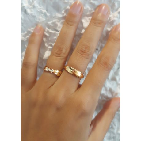 Fede Nuziale Doppia Orli - Oro Giallo, Diamanti