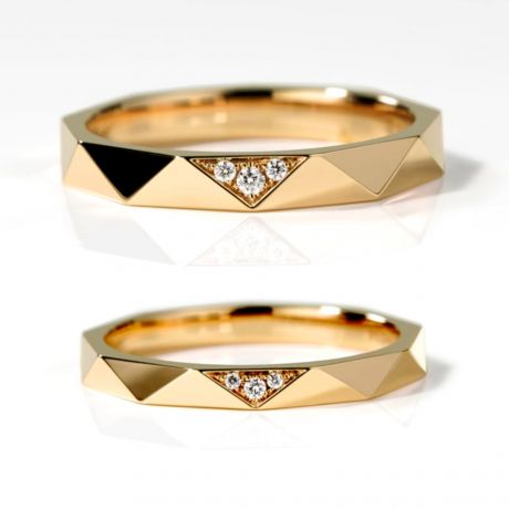 Fedi nuziali Triangulaire Coppia in Oro Giallo 18ct e Diamanti