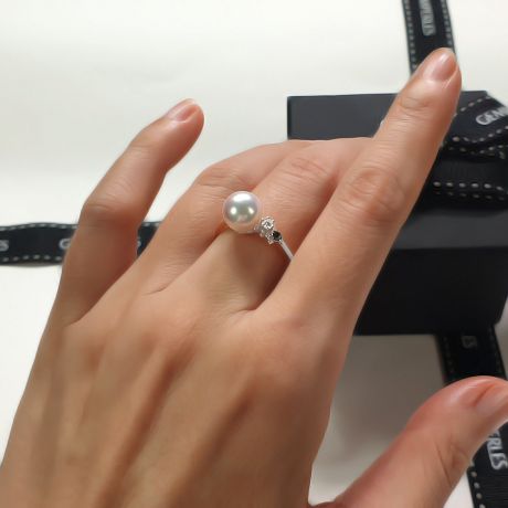 Anello De Yuo - Oro Bianco, Diamante e Perla Akoya