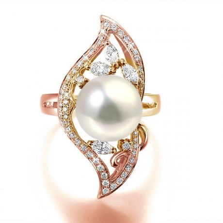 Anello Végétale - Oro Rosa, Perla d'Acqua Dolce Bianca