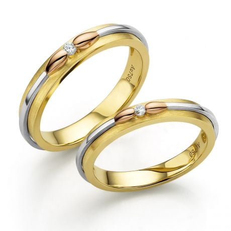 Fede in oro giallo, bianco e rosa per Donna. Collezione dei fiammiferi diamanteati | Larissa