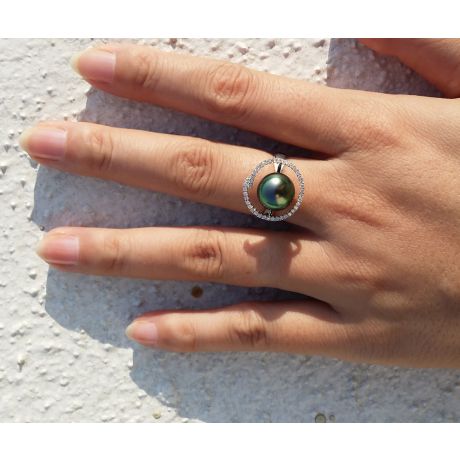 Anello Spitsbergen - Oro Bianco, Diamanti e Perla di Tahiti