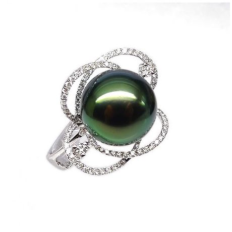 Anello Floride - Oro Bianco, Diamanti e Perla di Tahiti