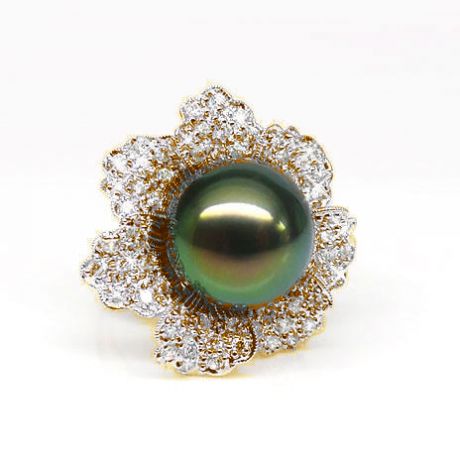 Anello Petali - Oro Giallo, Diamanti e Perla di Tahiti