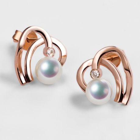 Orecchini Chiaky - Cuore Moderno in Oro Rosa - Perle Akoya & Diamanti