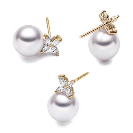 Orecchini di Perle Bianche Symphonie Nuptiale - Akoya Giappone - 8/8.5mm, GEMMA - Oro giallo