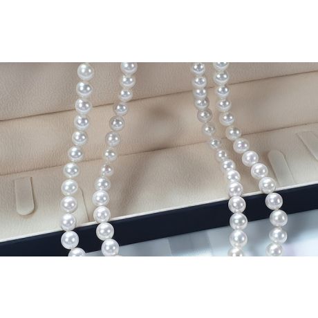 Collana Doppia Zig Zag  - Perle d'Acqua Dolce Bianche - 7.5/8mm, AAA oro bianco