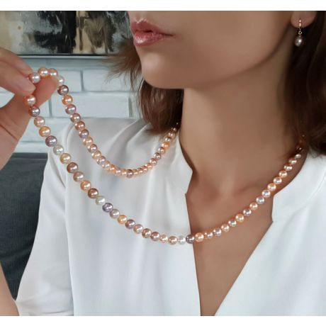 Collana Chorus  - Perle d'Acqua Dolce Miste - 7.5/8mm, AAA oro bianco