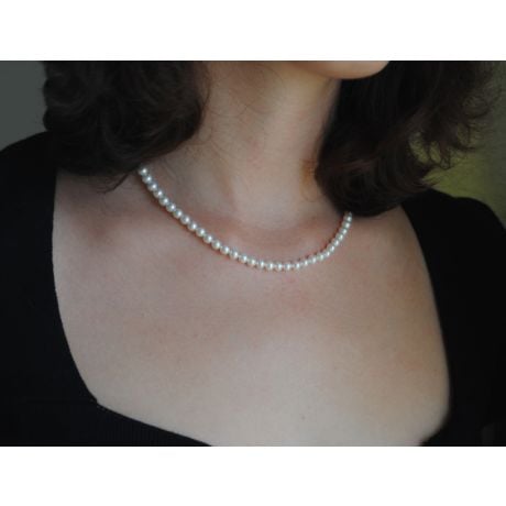 Collana Olympia  - Piccole Perle d'Acqua Dolce Bianche - 5/5.5mm, AAA oro bianco