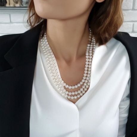 Collana A tre Fili Folies Bergère - Perle d'Acqua Dolce Bianche - 7/7.5mm, AAA