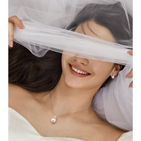 Ciondolo Symphonie Nuptiale - Oro Bianco, Diamanti e Perla Akoya