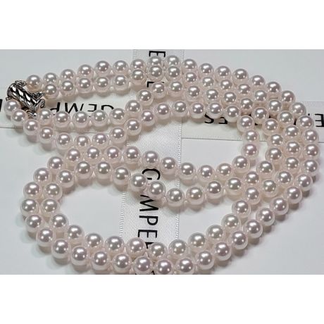 Collana Tamakatsu - Due Fili di Perle Akoya Bianche - 6/6.5mm, AAA oro bianco
