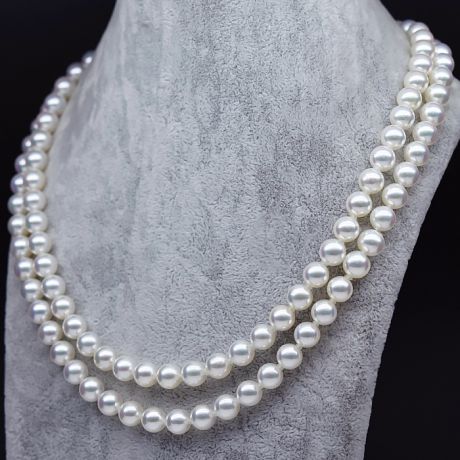 Collana a Due Fili Kanji -  Girocollo Doppio in Perle Akoya Giappone 6.5/7mm, AAA oro giallo
