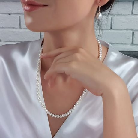 Collana Bobino  - Perle d'Acqua Dolce Bianche - 5/5.5mm, AA+ oro bianco