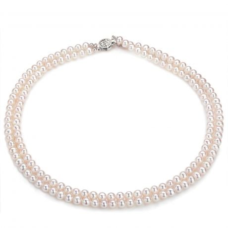 Collana A Due Fili Paloma - Perle d'Acqua Dolce Bianche - 5/5.5mm, AA+ oro bianco