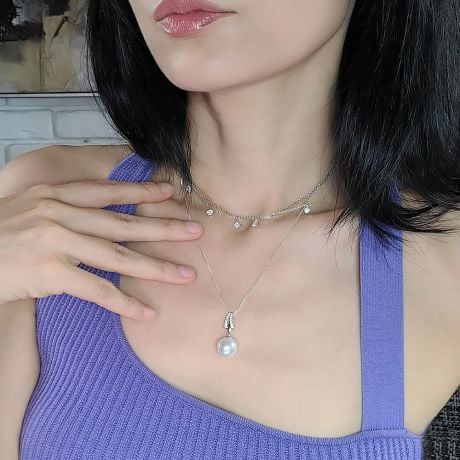 Ciondolo oro bianco - Perla Australiana bianca - 12/13mm