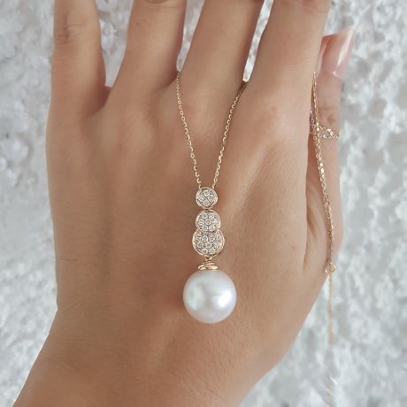 Ciondolo oro giallo, diamanti -  Perla d'Australia bianca - 12/13mm