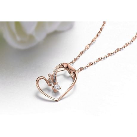 Ciondolo cuore stilizzato oro rosa - Diamanti taglio brillante