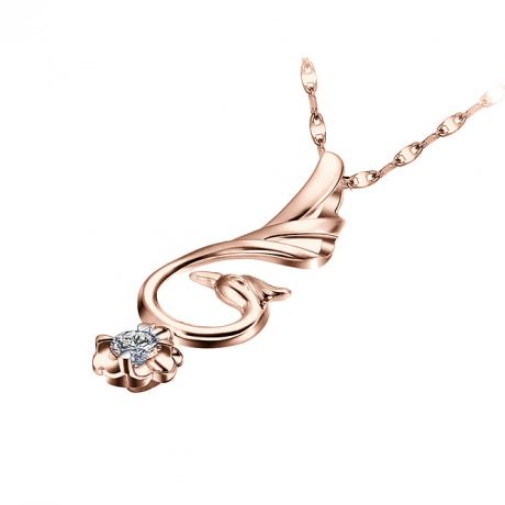 Ciondolo cigno bianco - Diamante solitario oro rosa