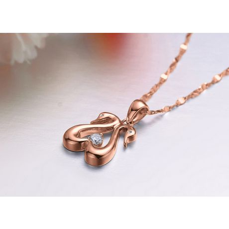 Ciondolo coppia di cigni - Diamante e oro rosa