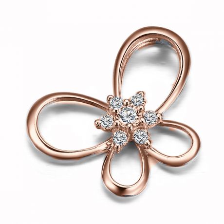 Ciondolo fiore en farfalla - Oro rosa 18 carati - Diamanti 0.10ct