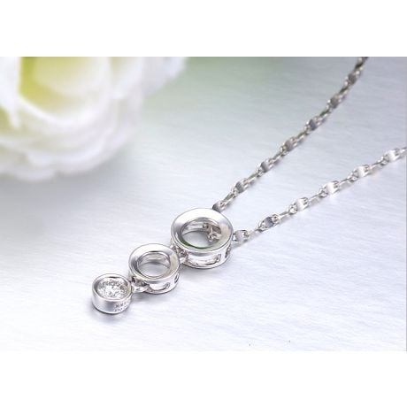 Ciondolo contemporaneo oro bianco a forma di O - Diamante incastonato chiuso 0.10ct