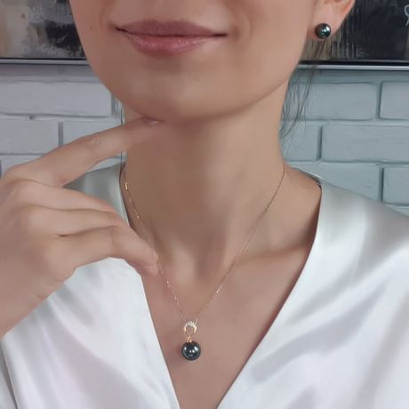 Ciondolo Coeur Bleu - Oro Giallo, Diamanti e Perla di Tahiti