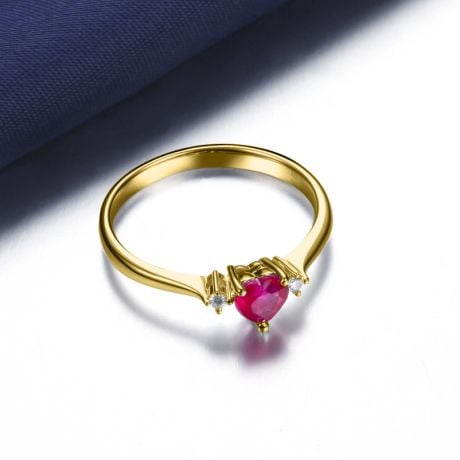 Anello Di Fidanzamento Cuore d'Amore - Oro Giallo, Diamanti & Rubino